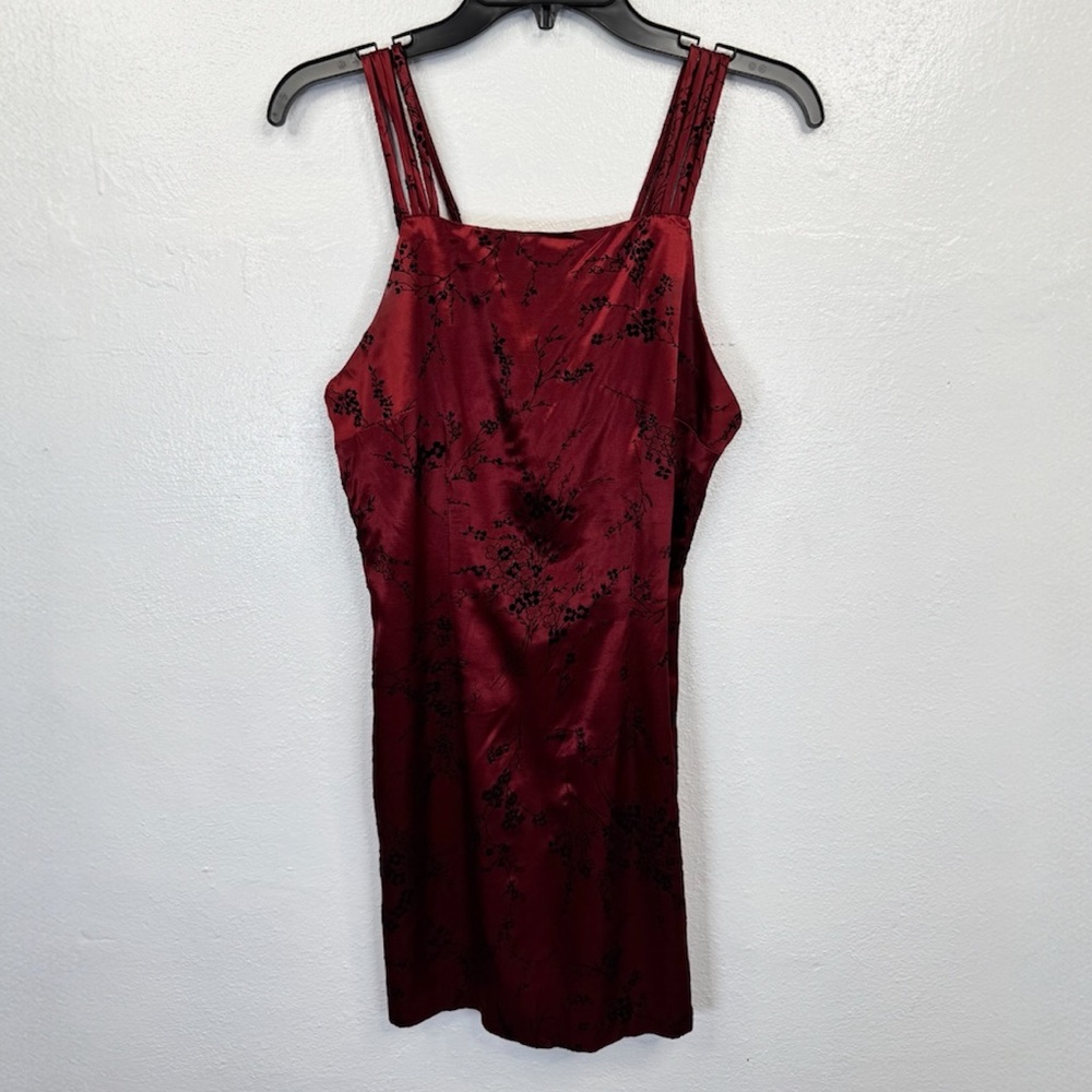 Vintage City Triangles Dress Sz 7 Burgundy Floral Slip Cocktail Spaghetti Straps